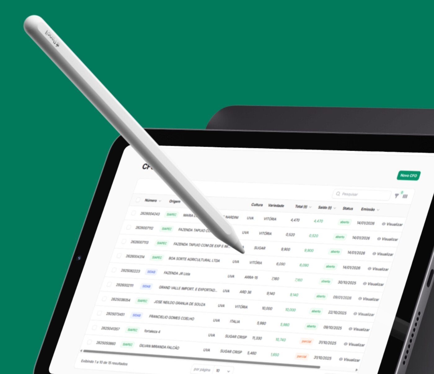 CFBOOK: tabela de Certificados Fitossanitários de Origem no tablet